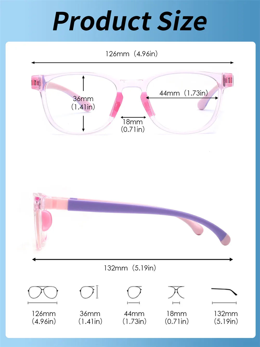 Blue Light Blocking Glasses JM Square Children Anti Blue Light Blocking TR90 Detachable Legs Computer Gmaing