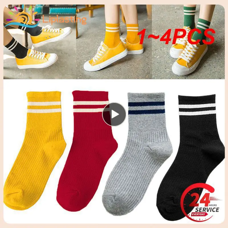 

1~4PCS Lot Autumn Winter High Elastic Simple Children Socks Korean Cotton Stripes Solid Color Alphabet Boys Socks 1-12 Y