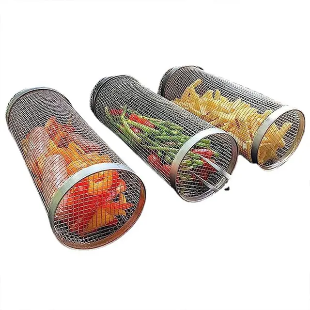 Barbecue Ketrecek Grill Rács Kemping Piknik Edények Kültéri Kerek Bbq Tábortűz Gördülő Kosár - Image 2