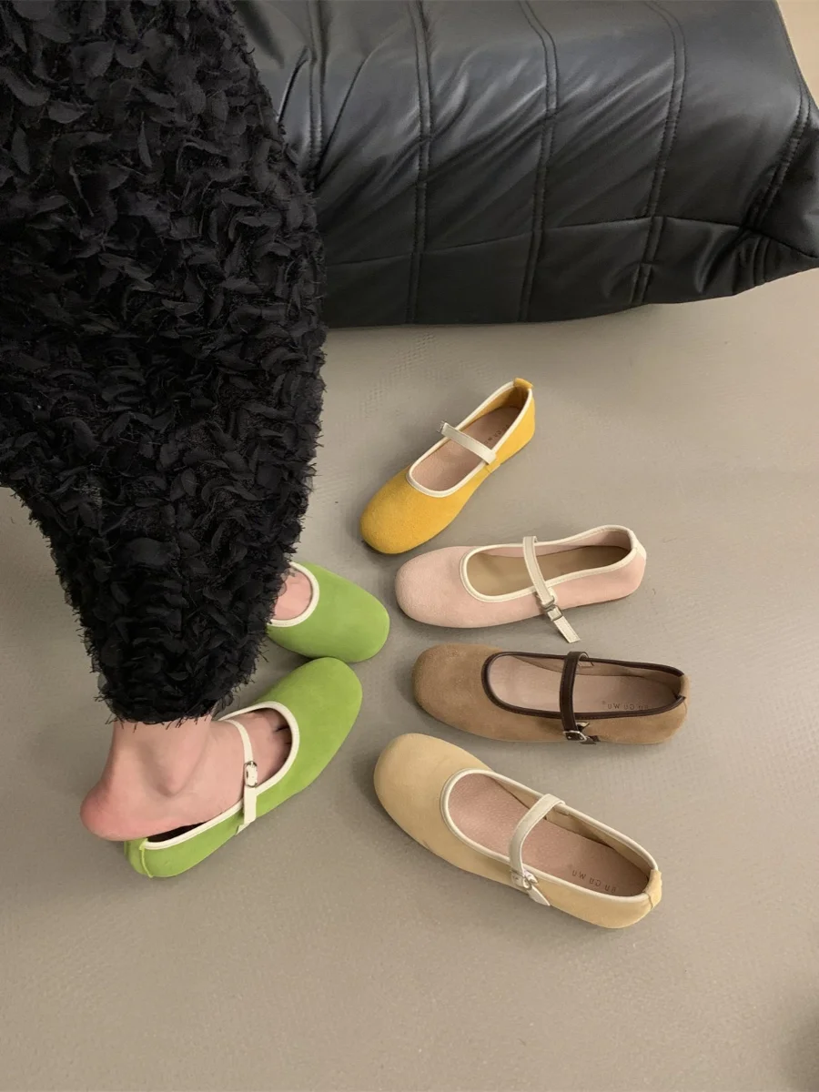 

Flock Low Shoes Genuine Leather Slippers Women Summer Pantofle Shallow 2024 Rubber Round Toe Hoof Heels Rome PU Mary Janes