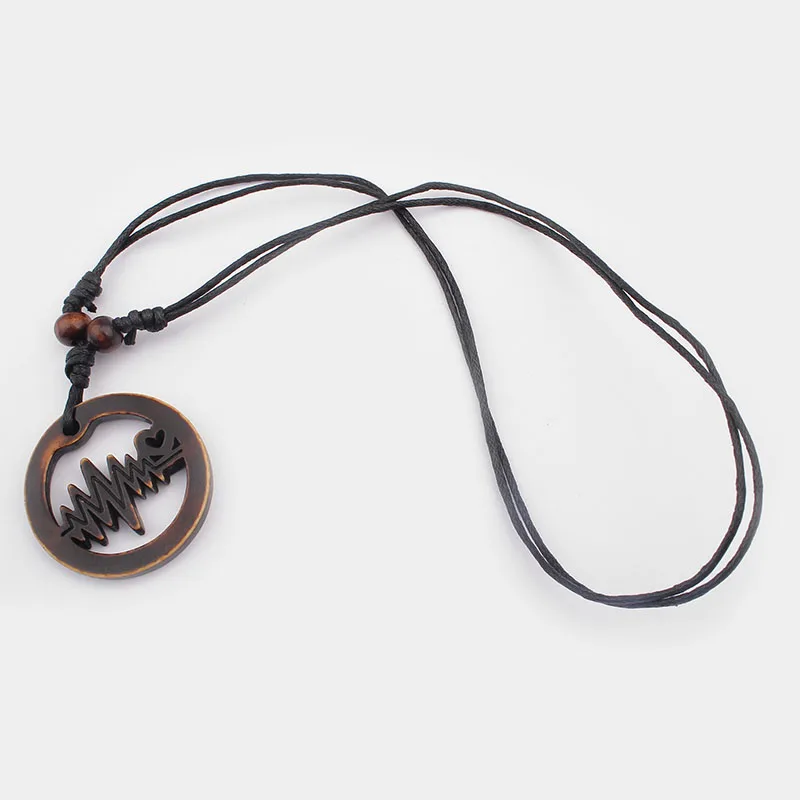 12pcs Electrocardiogram Round Pendants Necklace Imitation Yak Bone Resin Heartbeat Charms Necklaces Fashion Jewelry Lover Gift