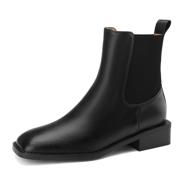 

Women Ankle Boots Autumn Winter Retro Elastic Band Ladies Shoes Black Brown Square Toe Chunky Heels Fashion Casual Chelsea Boots