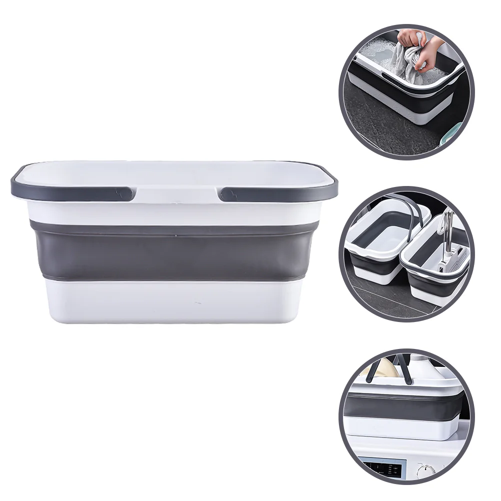 

Folding Bucket Collapsible for Washing Mop Portable Foldable Rectangle Plastic with Handle