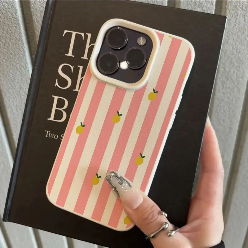 Vibrant Pink Striped Lemon Pattern Silicone Phone Case