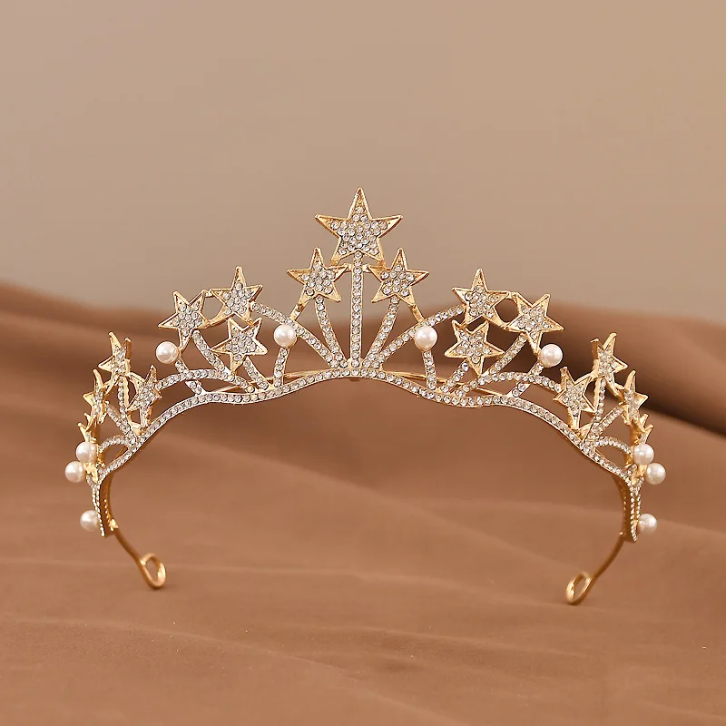Bride Crown Headdress Wedding Dress Accessories Little Princess Eighteenth Birthday Five-pointed Star Crown Hair Accessories - 4