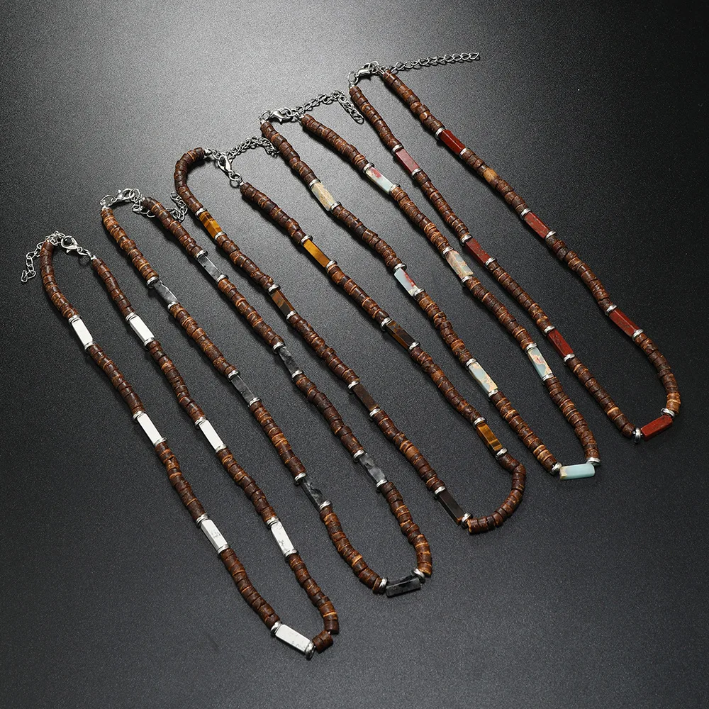 Necklace For Men Coconut Shell Rectangular Beads Surf Coconut Shell Necklace Hip hop Design Lovers Accessories