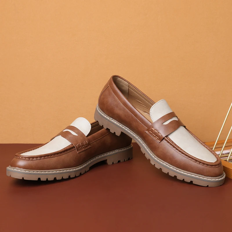 New Loafers Men Brown Pu Formal Shoes Men Retro Business Lazy Shoes Zapatos Para Hombre Men Dress Shoes