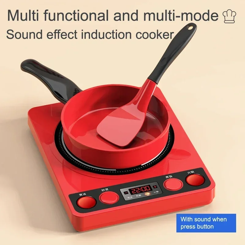 Kids Toys Pretend Play Red Kitchen Toys Simulation Food Cooking Girl's Boys Educational Play House Interactive Toys for Children 5