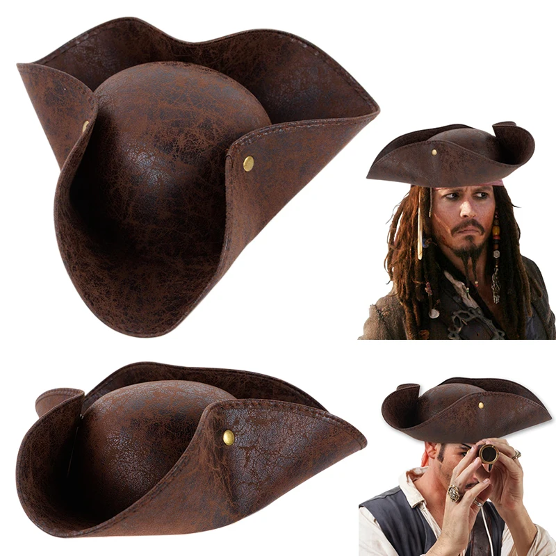 

1pc Halloween Pirate Hat Brown Distressed Leather Jack Captain Cap For Kids Adult Halloween Masquerade Party Cosplay Accessories