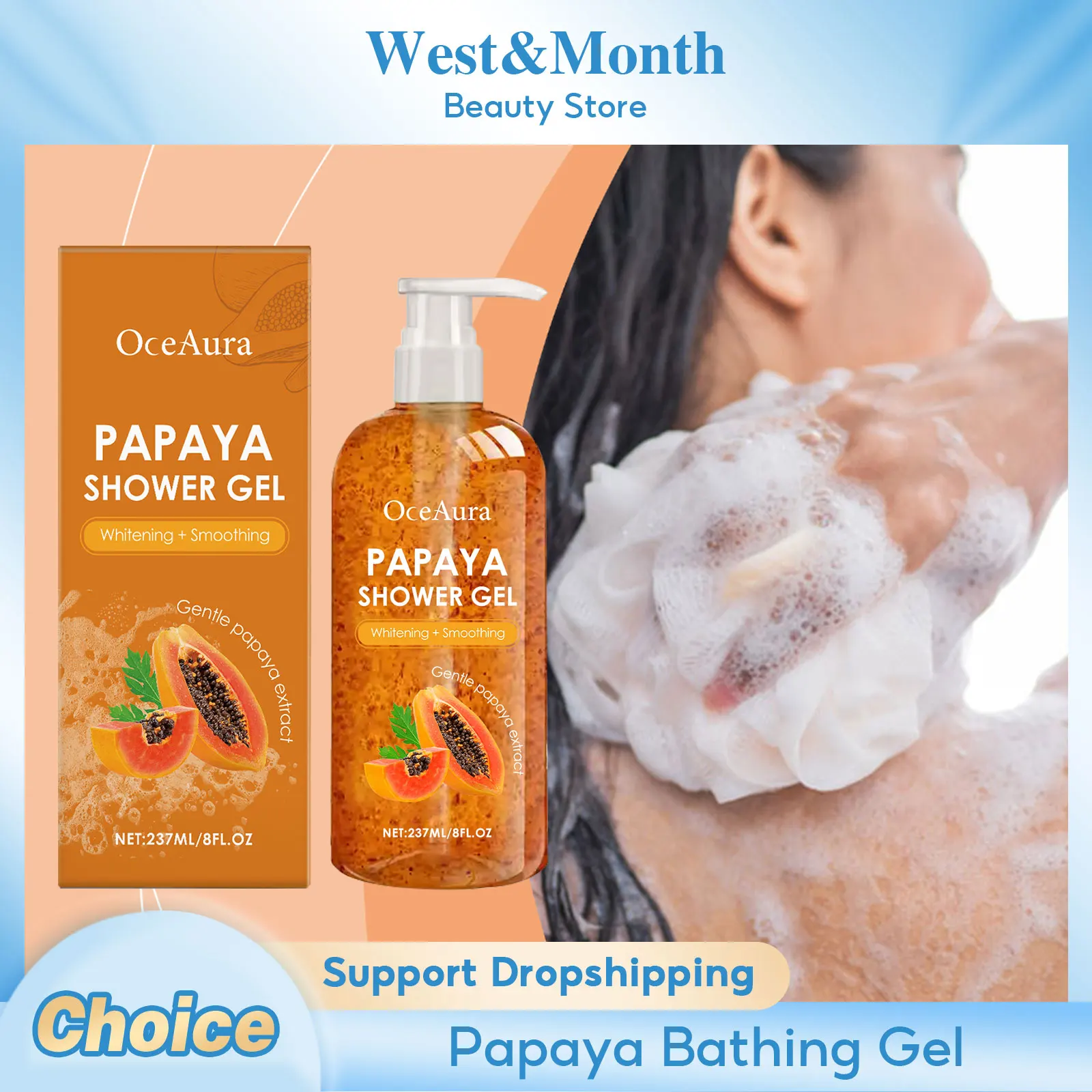 Papaya Gel doccia Detergente Sbiancante Levigante Dissolvenza Pigmentazione Rimuovi sporco Aroma duraturo Idratare Aggiorna Schiuma ricca Lavaggio del corpo 3