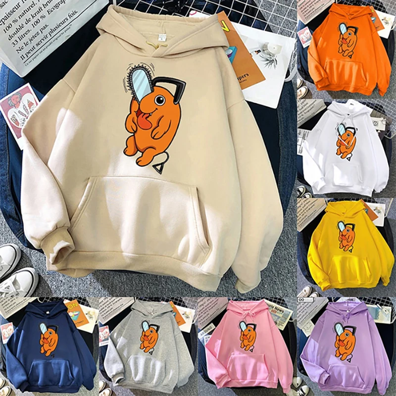 

New Pochita Hoodies Fashion Anime Harajuku Pullovers Women Men Casual Fleece Hooded Sweatshirt 10 Colors