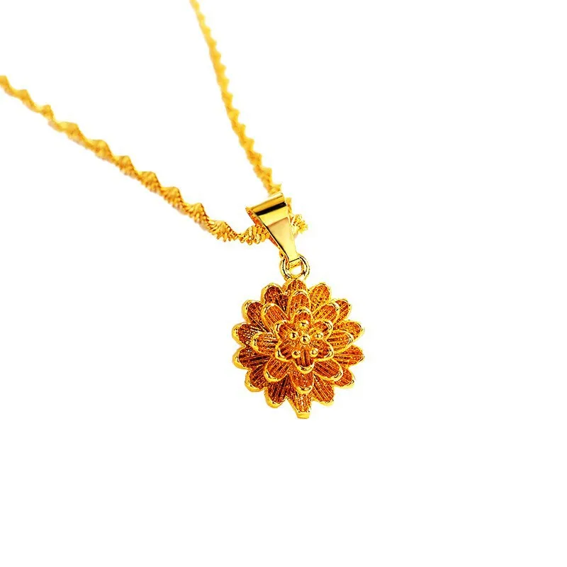 Boutique 9999 new women's gold necklace 24K real golden lotus pendant fashionable women's collarbone chain jewelry