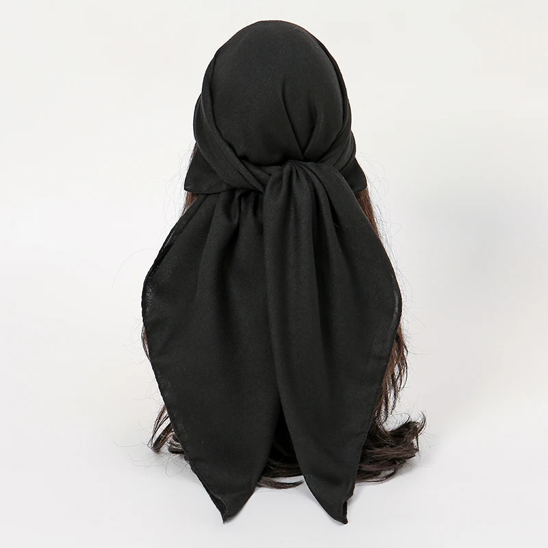 90*90cm Thin Soft Square Scarves for Women Simplicity Solid Color Cotton Linen Headscarf Muslim Female's Hijabs Bag Accessories 2