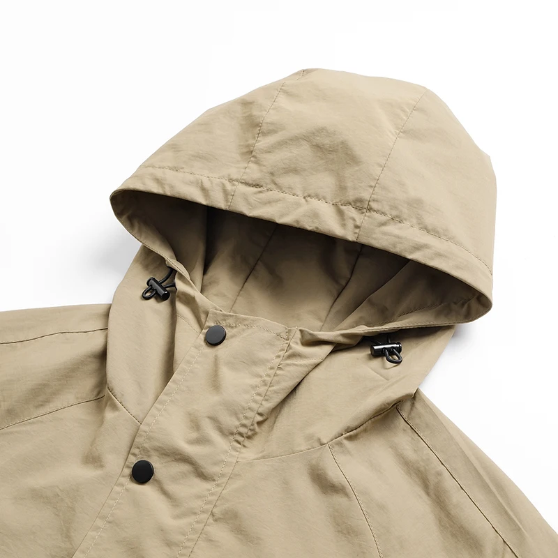 Hiking Men Jacket Double Zipper Solid Jacket Adjustable Drawstring Camping Coat Outdoor Travel Jacket Autumn & Spring Cargo Coat - 5