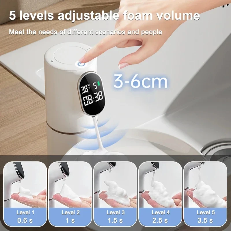 Soap Dispenser Hand Sanitizer Dispenser Refillable Bottle Soap Dispenser Bottle Foaming Soap Dispenser Refillable Plastic Bottles Foam Pump Bottle Smart Soap Foam dispenser 5 Gear Touchless 320ml Temperature Time Display Automatic Infrared Sensor