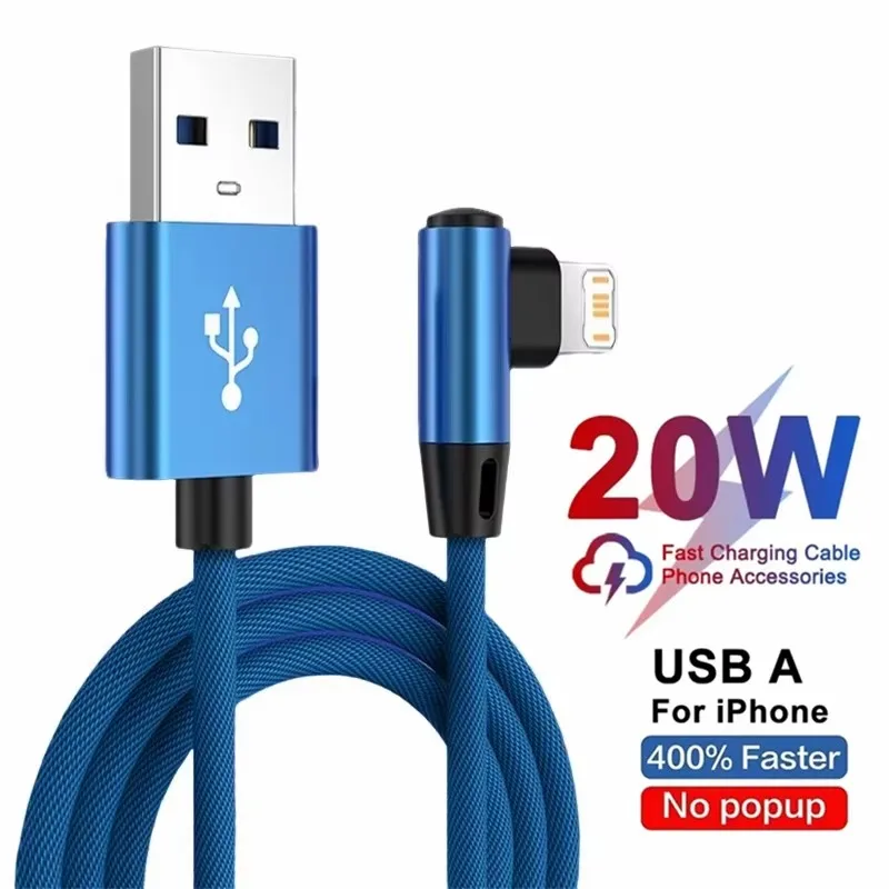 Right Angle Fast Charging Braided USB Cable with Elbow Design, Multiple Length Options