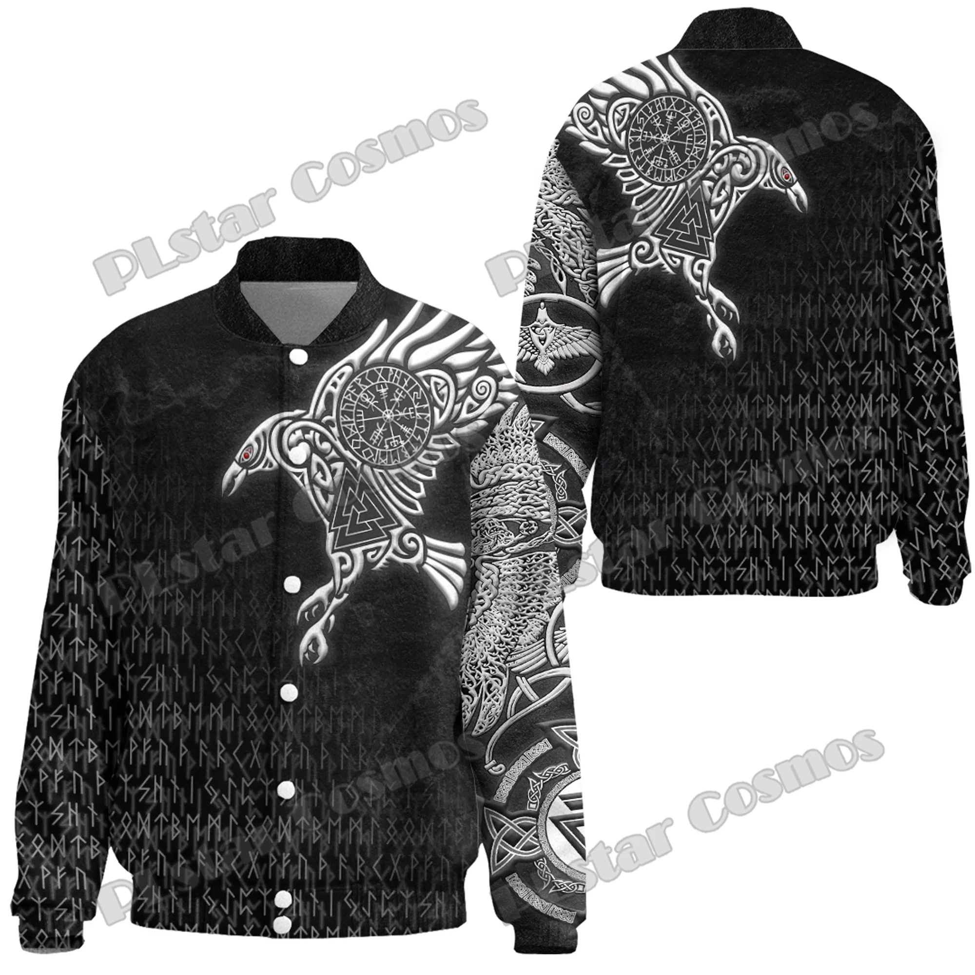 Raven Symbol Silver Tattoo 3D Printed Fashion Men's Thicken Stand-Collar Jacket Unisex Casual Winter Baseball Jacket FX46