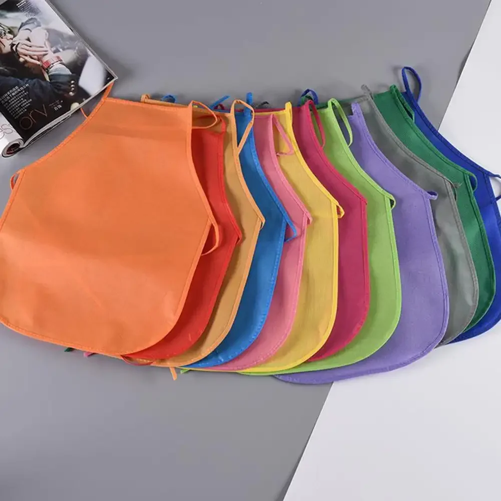 Children Plain Apron Colorful Non-Woven Fabric Kids Painting Drawing Toys Aprons Crafts Playset Baking Cooking Bib Apron