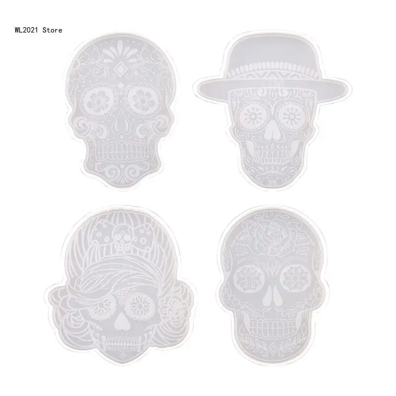 

4 Pcs Skull Epoxy Resin Mold Cup Mat Mug Pad Silicone Mould DIY Crafts Home Decorations Casting Tools