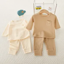 

New Children Baby Long Sleeve Clothes Set Spring Infant Pullover + Pants 2pcs Boys Set Fashion Girls Casual Waffle Clothing Suit