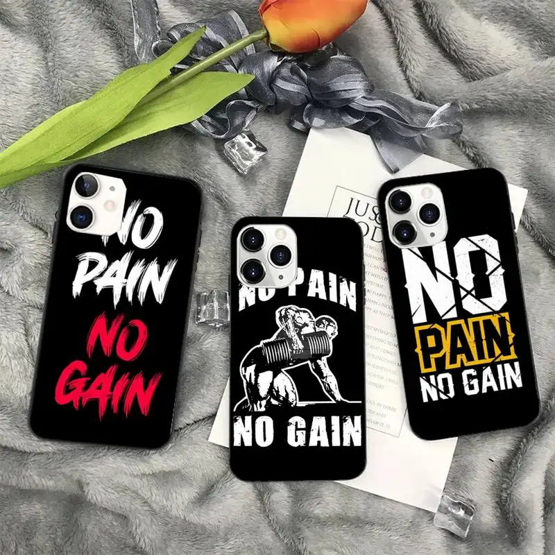 No Pain No Gain Gym Fitness Phone Case Per Iphone 11 13 12 14 X Xs Xr Pro Max Mini Plus Ragazzi Ragazze Cover