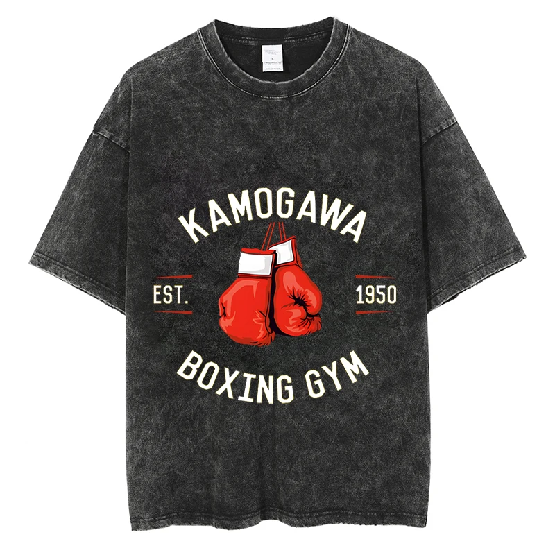 

Men Retro Tshirt Streetwear Harajuku Hajime No Ippo Anime Cartoon Print Washed T-Shirt Summer Cotton T Shirt Hip Hop Tops Tees
