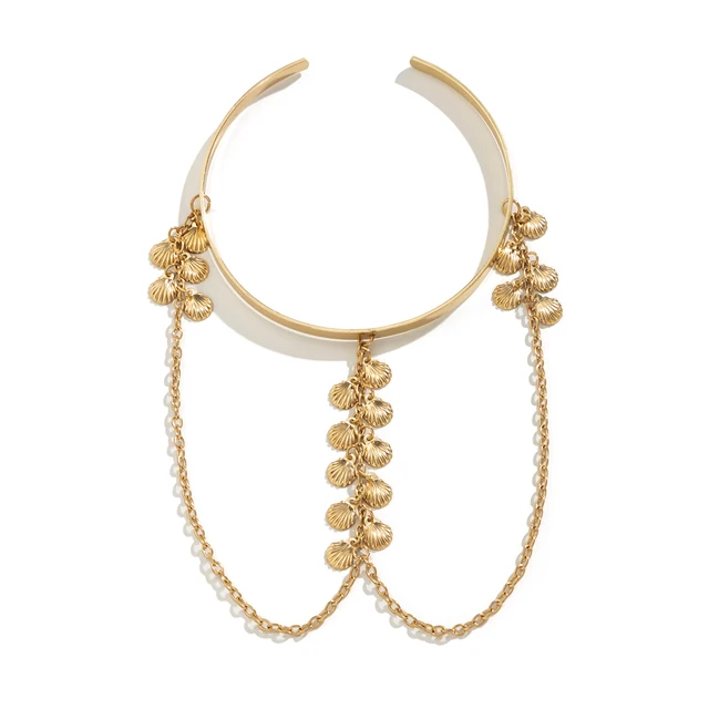 PuRui Bohemian Leaf Charm Upper Arm Bracelet Metal Leaves Tassel Pendants Arm Cuff Bangle Bracelets for Women Fashion Jewelry Gold color-7