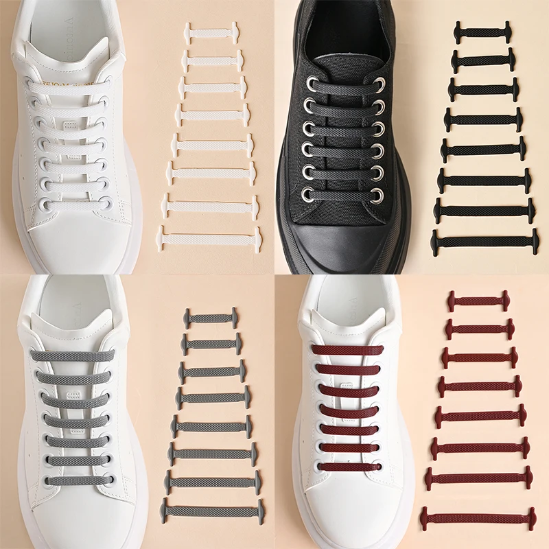 16pcs/lot No Tie Shoelaces 12 colors Elastic Shoelace Creative Lazy Silicone Laces Rubber Lace_voghion.com