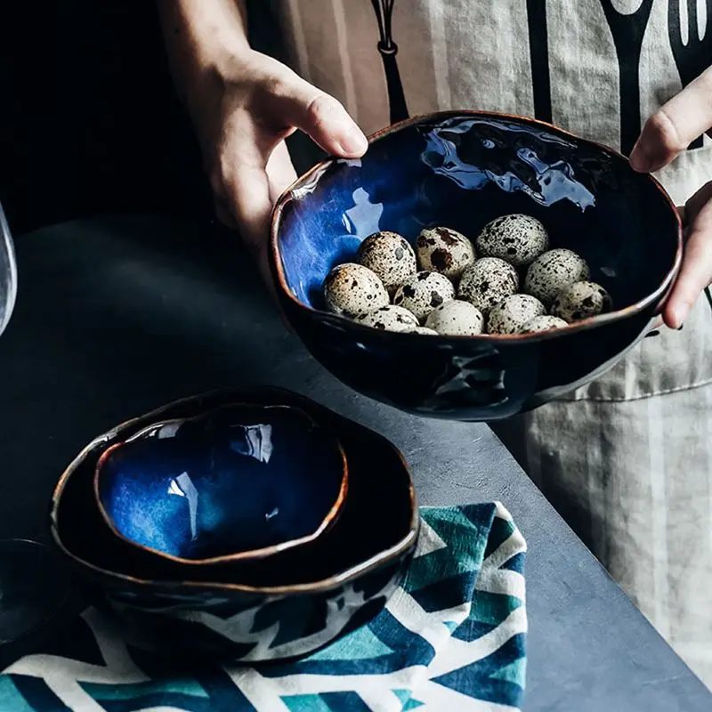 Irregular Salad Dish Bowl European Porcelain Deep Bowl Ceramics Pot Creative Tableware Noodle Dishes Set