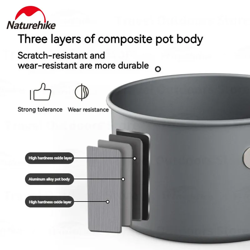 Kitchen Utensils Camping Cookware Camping Cookware Set Naturehike Outdoor Tableware Pot Frying Pan Kettle Aluminum Alloy Portable Kitchenware Camping Cookware Picnic Jacketed Kettle