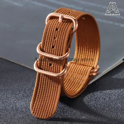 Elegant Rose Gold Buckle Nylon Watch Strap - Canvas Watchband - 22mm (Brown)