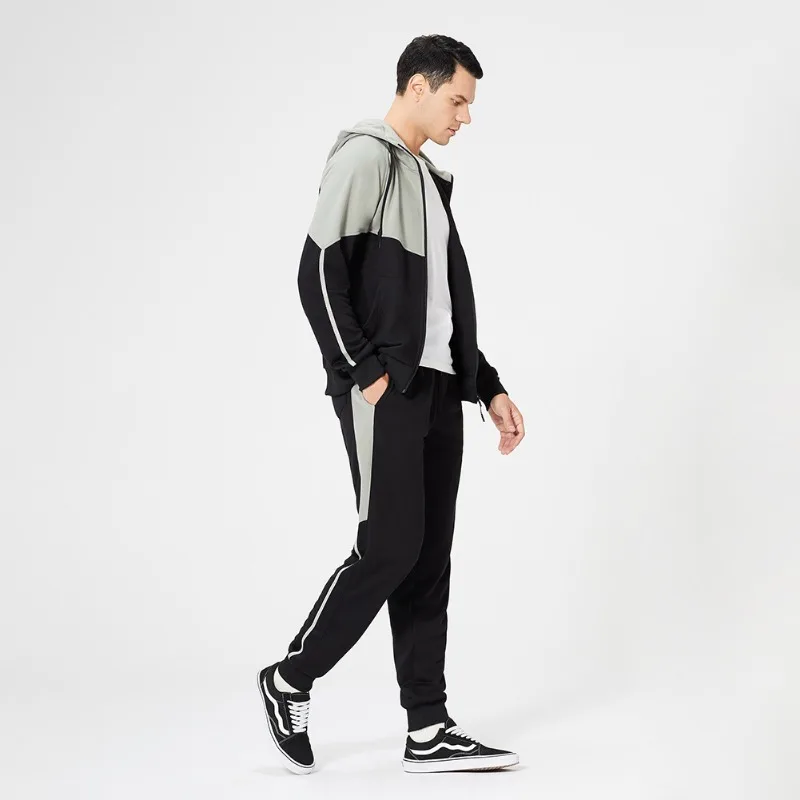 Spring and Autumn Sports Sets Men's Patchwork Zipper Hooded Jacket Casual Pants Two Piece Set