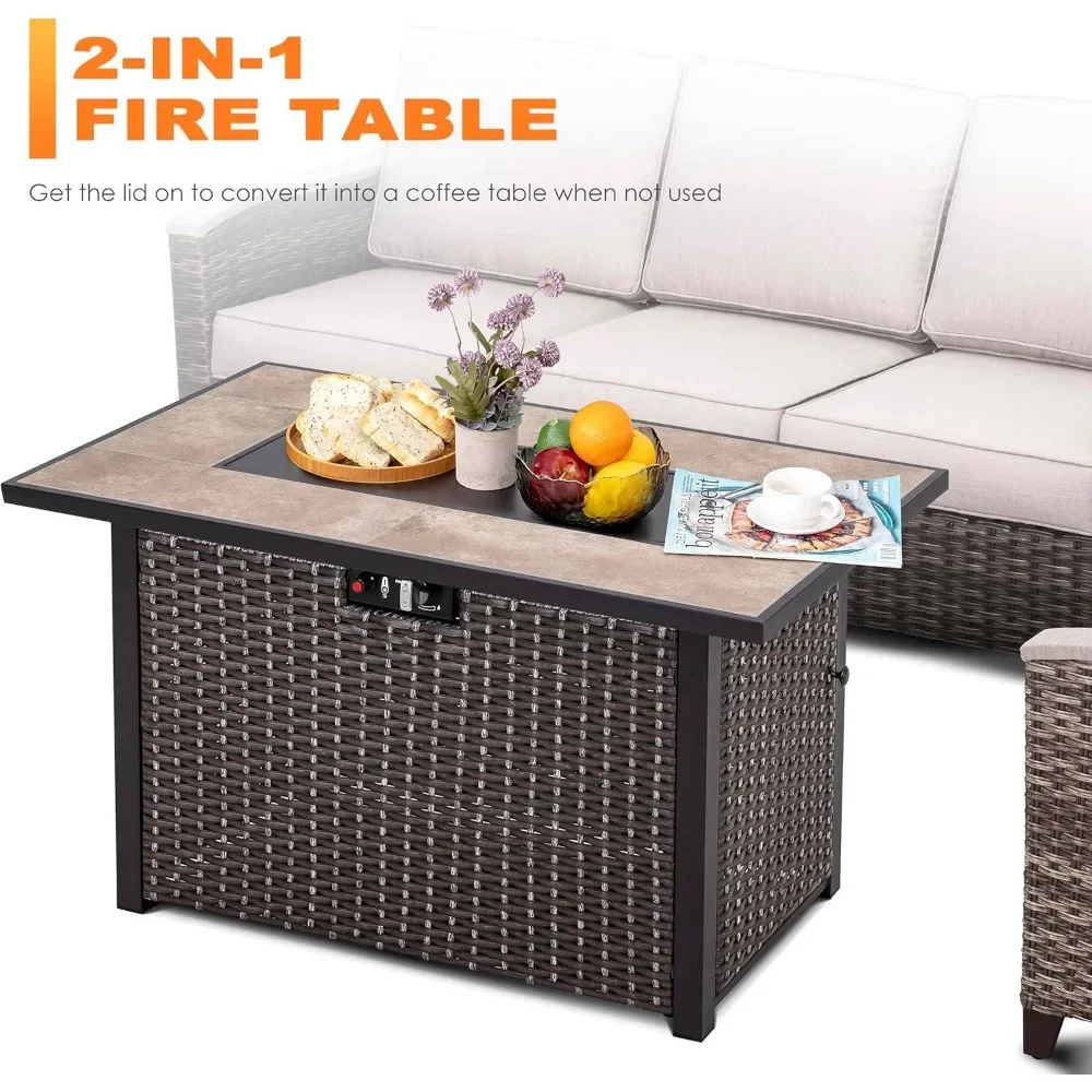Propane Fire Pit Table 43-Inch with Ceramic Tabletop Oxford Cover 7 Lbs Glass Stone Outdoor Heating Propane Gas Fire Pit Table