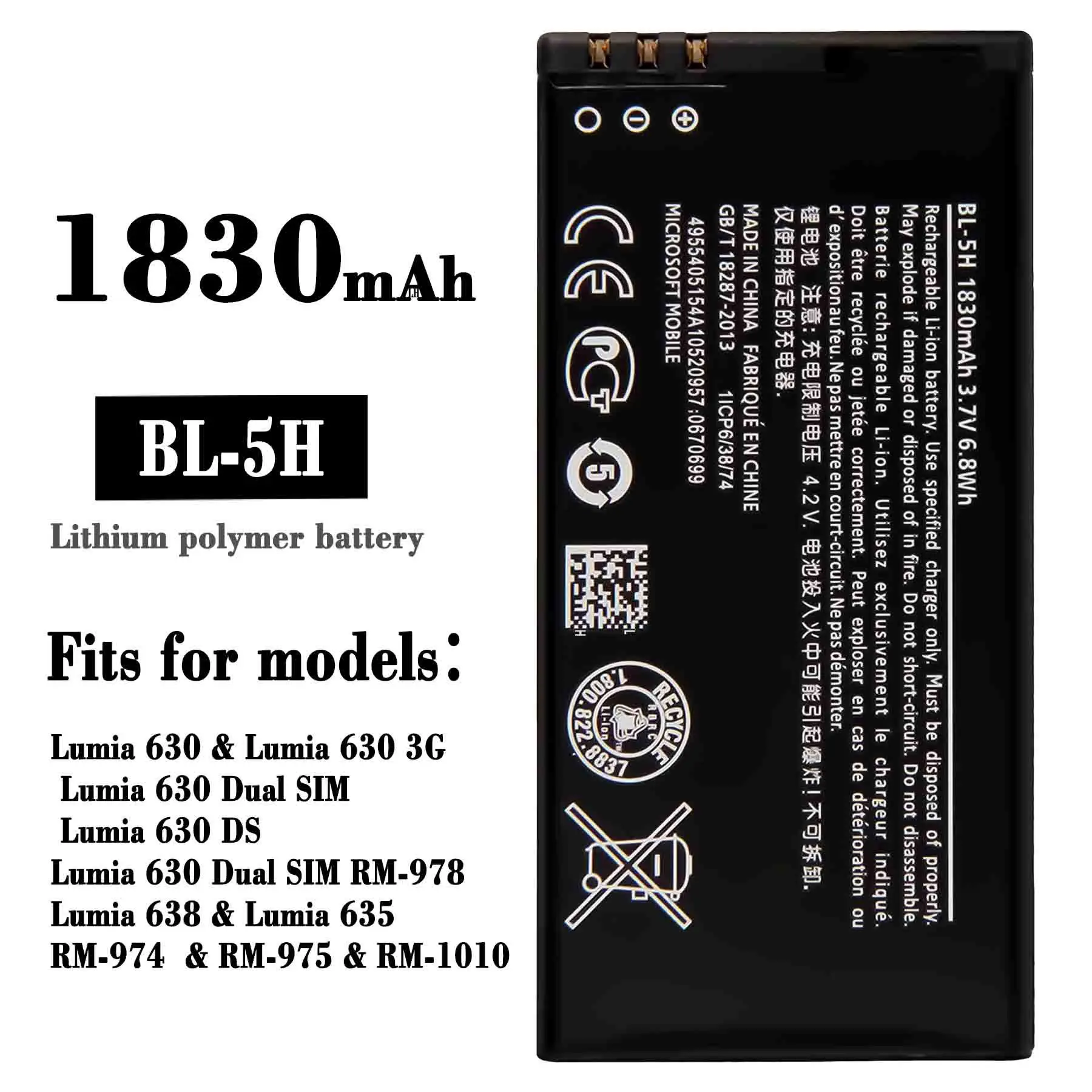 

BL-5H 100% Orginal High Quality Replacement Battery For Nokia 630 3G DS 638 635 RM-974-975 1010 Large Capacity Latest Batteries