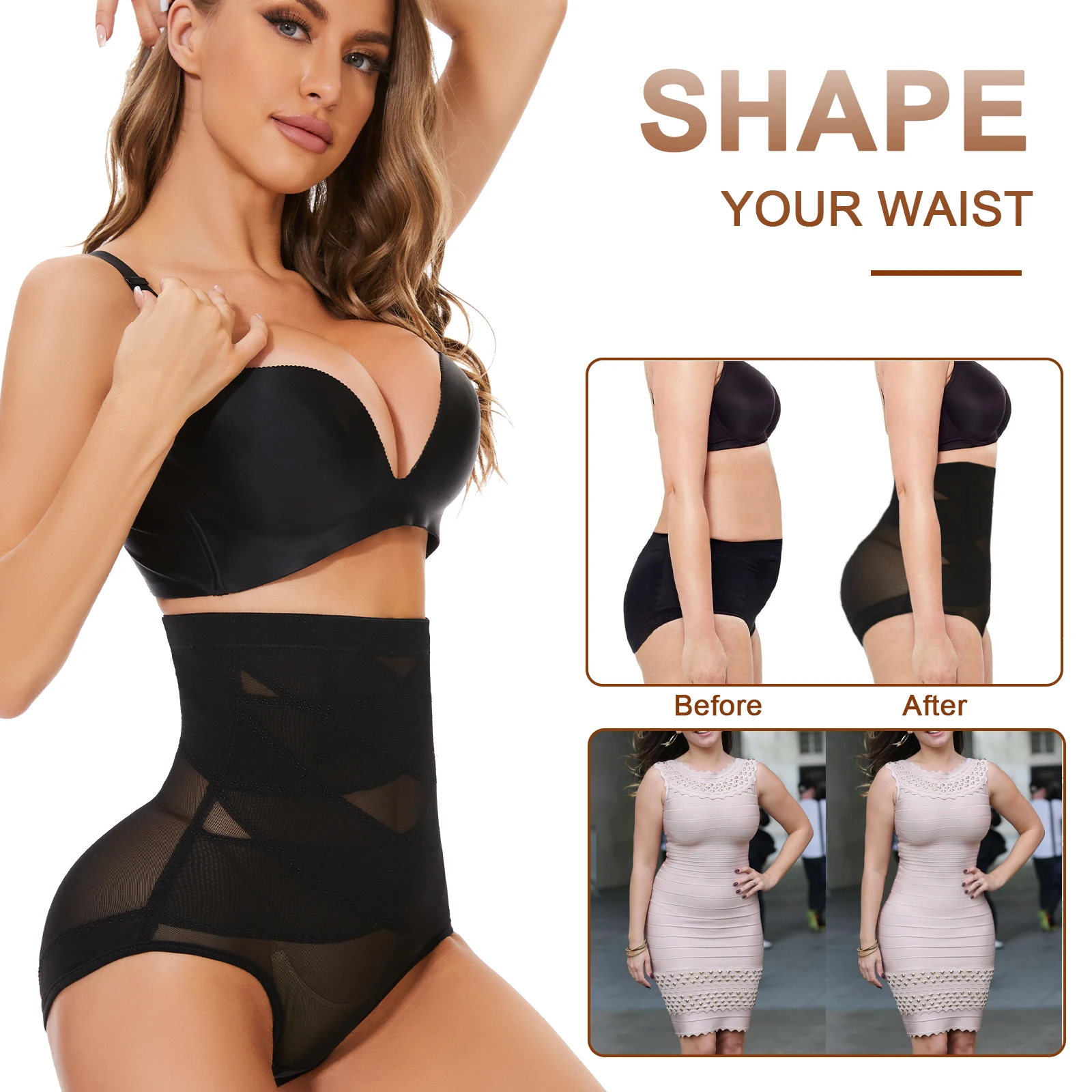 Women Shapewear Tummy Control Body Shaper Lace Trim Butt Lifting