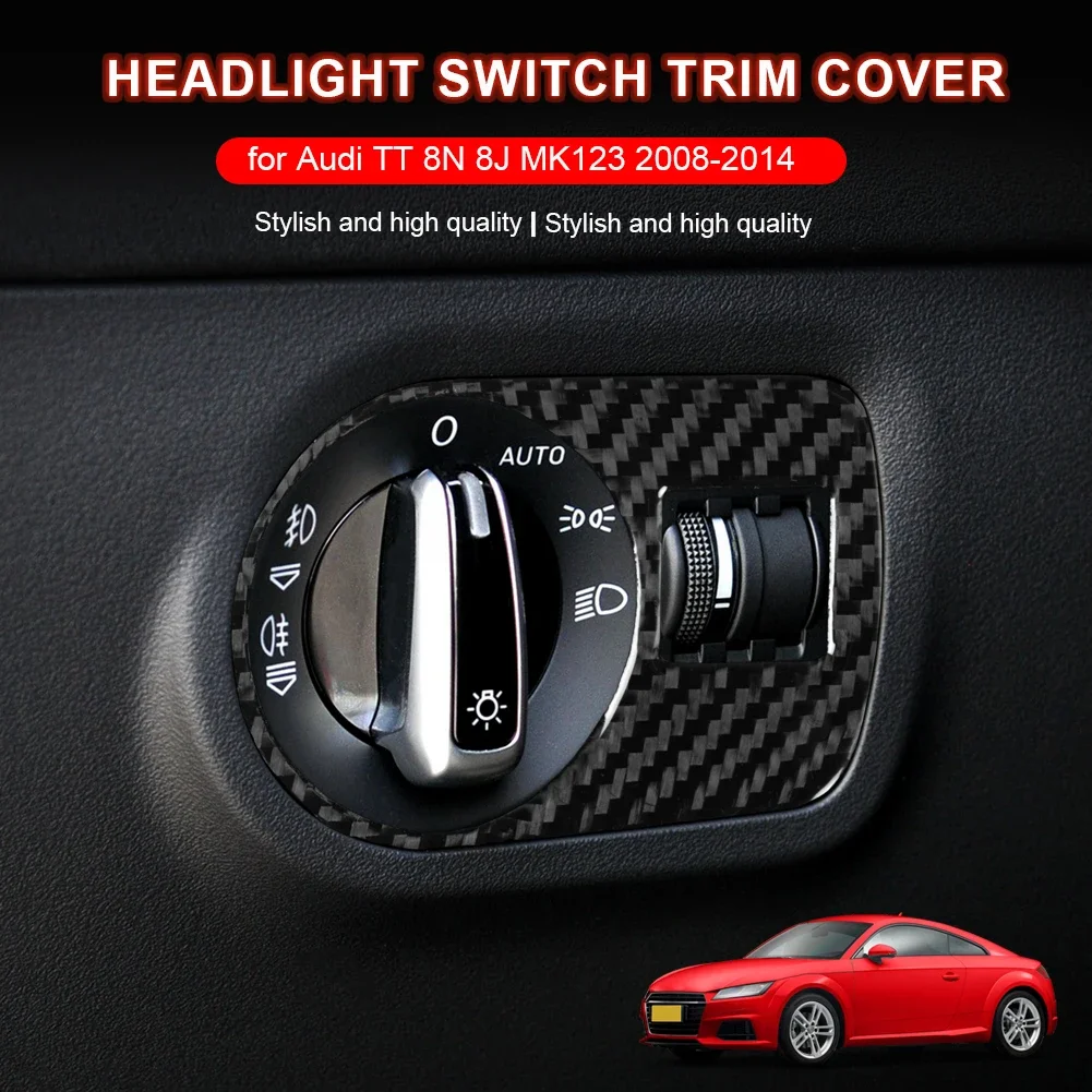 Carbon Fiber Car Headlight Switch Button Frame Cover Trim Interior Sticker For Audi TT MK1 8N 8j MK123 2008-2014 Accessories