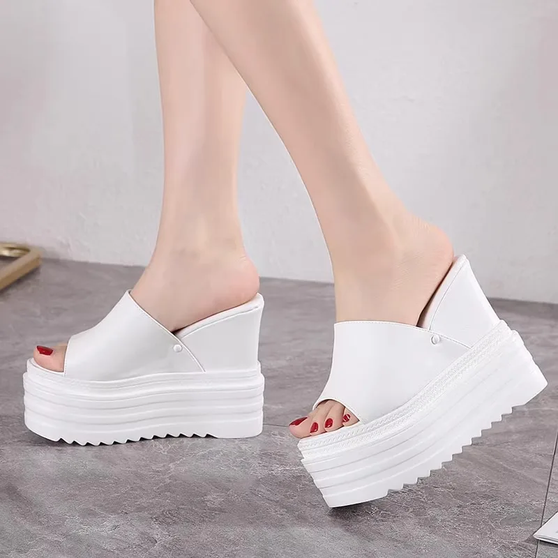 트렌디한 여성 슬리퍼, 웨지 힐, 방수 플랫폼, 아웃도어 웨어, 하이힐 샌들, 14cm