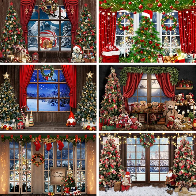 Cenário para fotografia de natal, natal, natal, natal, natal, árvores,  janela, cenário fotográfico, guirlanda, noite, neve