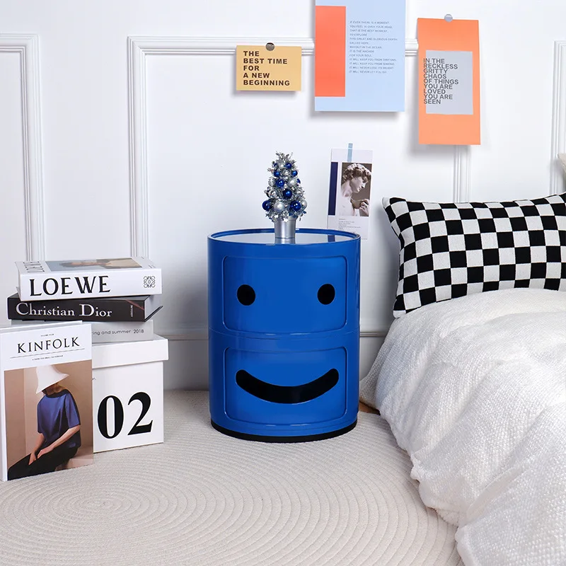 Nordic Bedside Table Modern Simple Round Living Room Bedroom Creative Personality Smiling Face Iron Storage Cabinet