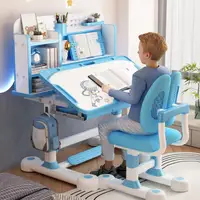 Children Study Table Chair Set with Sitting Corrector Height Adjustable Kids Study Desk Chair Set with Book Stand Foot Pedal 3