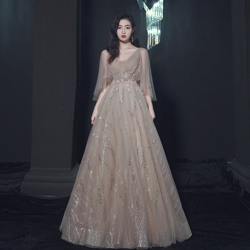 

Elegant A Line Women Evening Dresses Sequins Tulle Prom Party Gowns Formal Vestido De Noche Abenkleider robe soirée femme