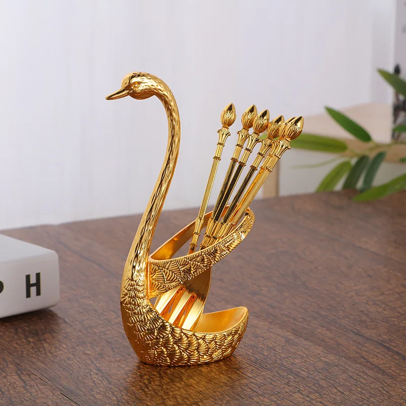 

Fashion European and American Style Household Zinc Alloy Feather Swan Shape Fork Set Middle East Exquisite Tableware Storage