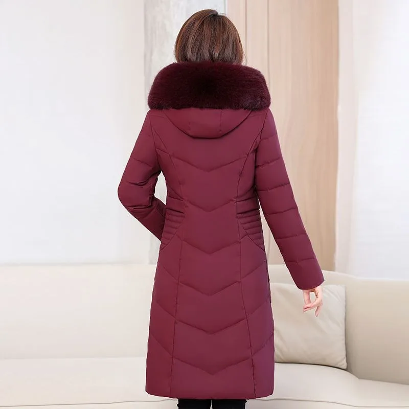 2023 New Women Down Jacket Winter Coat Female Keep Warm Thick Parkas Loose Long Outwear Artificial Fur Collar Hooded Overcoat