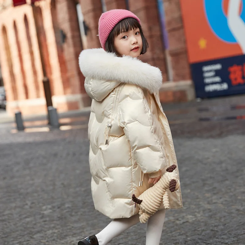 White Duck Down Jacket For Girls Winter Parkas Snowsuit Fur Collar Hooded Long Kids Coat 5-14 Year Children's Clothing TZ277 down jacket children jackets girls coat