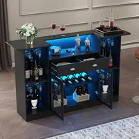 Bar Table Cabinet with LED & Drawer, Mini Liquor Bar with 8-Tier Storage & Stemware Holder, Wine Alcohol Bar Stand, Customized 6