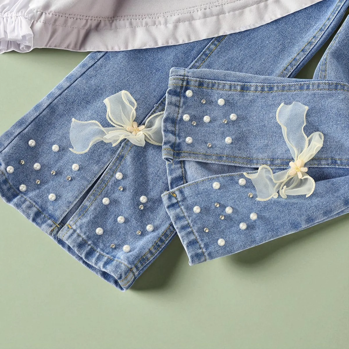 السراويل للفتيات الجينز المراهقين ملابس الأطفال فراشة طباعة السراويل ربيع الخريف الطفل الاطفال الملابس الجينز 6 8 10 12 14 Y