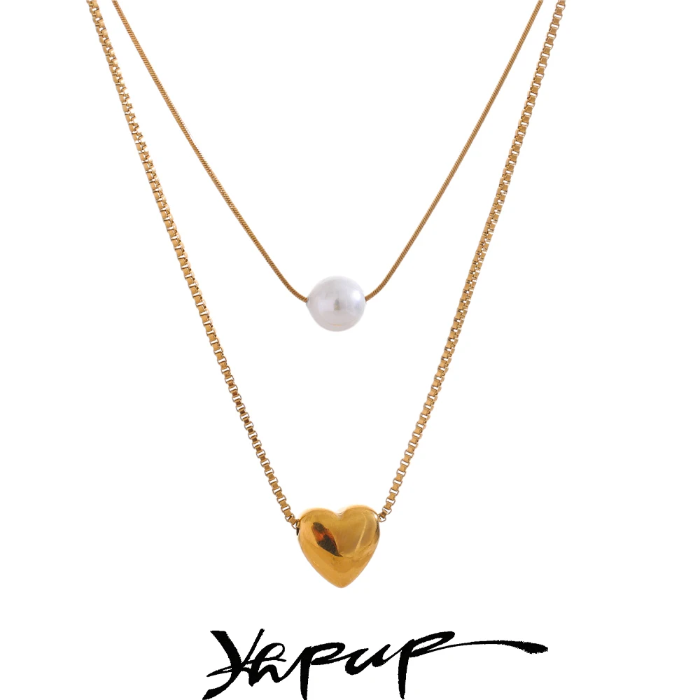 Yhpup Stainless Steel Double-Layer Chain Necklace for Women