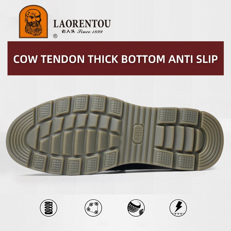 LAORENTOU genuine cowhide breathable business casual men's leather shoes, wear-resistant cow tendon thick sole, soft black shoes 6