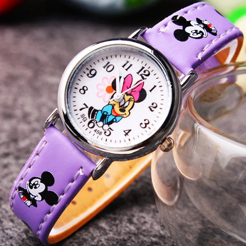 Disney Minnie student Cute Cartoon Girls Kids Quartz Watches 4-14 years old Children's Watch Lovely Fashion Girl Wristwatches 4
