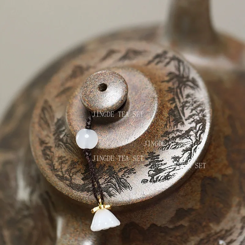 320ml Yixing Purple Clay Cloud Teapot Large Capacity Dragon Kiln Wood Burning Engraved Teapot Household Chinese Teapot
